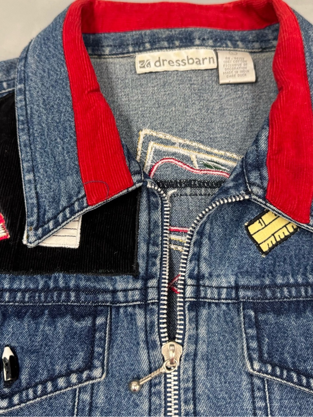 dressbarn Blue Jean Denim Vest Women’s Teacher School Schoolhouse abc Patches - Picture 3 of 8